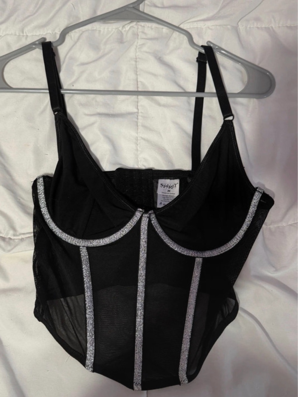 Spirit Halloween Black Sheer corset with Silver Trim